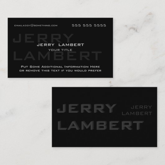 Carte De Visite Nom Propre Noir moderne (Devant / Derrière)