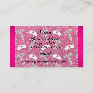 Carte De Visite Nom rose rose parties scintillant infirmière casqu