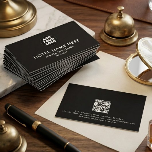 Carte De Visite Nom simple de logo d'hôtel avec code QR de titre d
