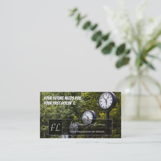 Carte De Visite Nombreuses horloges rectangle gris motivant monogr (Debout devant)