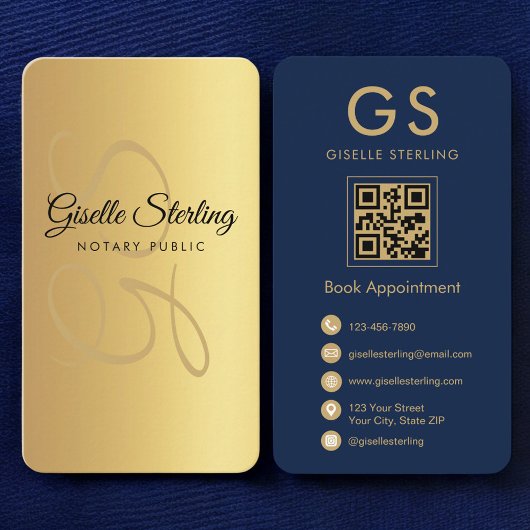 Carte De Visite Noor public Marine bleu QR Code Monogramme