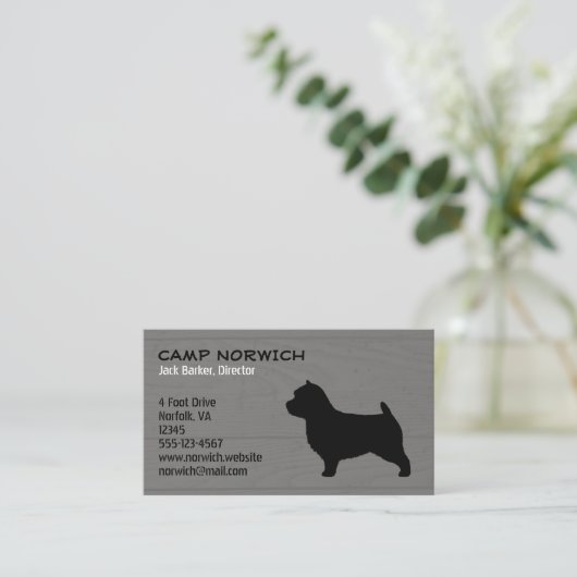Carte De Visite Norwich Terrier Chien race Silhouette Faux Wood (Debout devant)