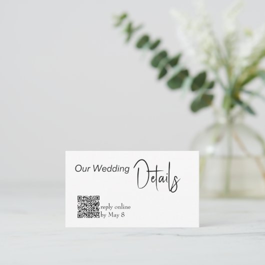 Carte De Visite Nos détails Mariage RSVP Mariage Budget QR Code (Debout devant)