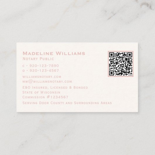 Carte De Visite Nota mobile rose Gold Quill QR Code (Dos)