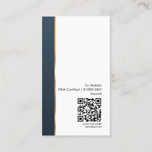 Carte De Visite Nota photo professionnelle moderne bleu & or (Dos)
