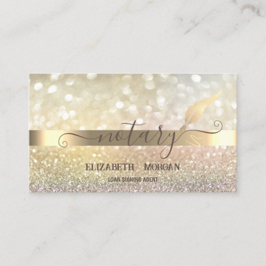 Carte De Visite Notaire Elegant Bokeh Gold Feather (Devant)