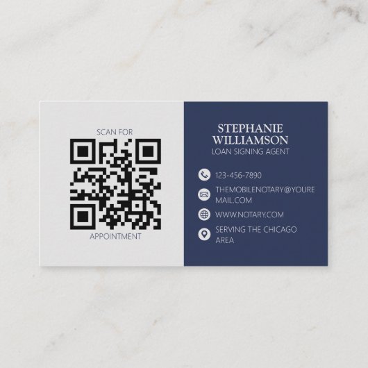 Carte De Visite Notaire mobile Code QR moderne Marine Feather (Dos)