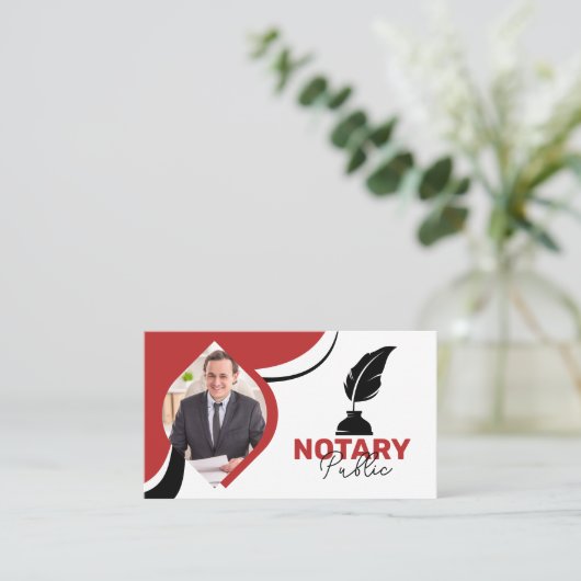 Carte De Visite Notaire moderne rouge et blanc public et signature (Debout devant)
