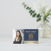 Carte De Visite Notaire public avec code QR bleu marine moderne (Debout devant)