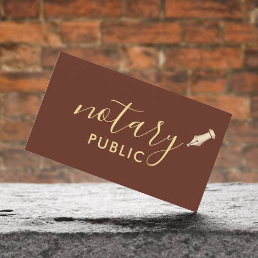 Carte De Visite Notaire Public Élégant Script Brick Rouge & Or