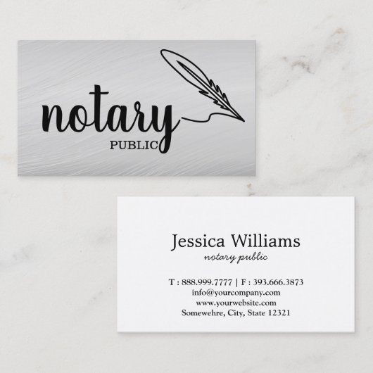 Carte De Visite Notaire Public Élégant Script Plain (Devant / Derrière)