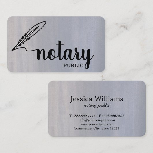 Carte De Visite Notaire Public Élégant Script Plain (Devant / Derrière)