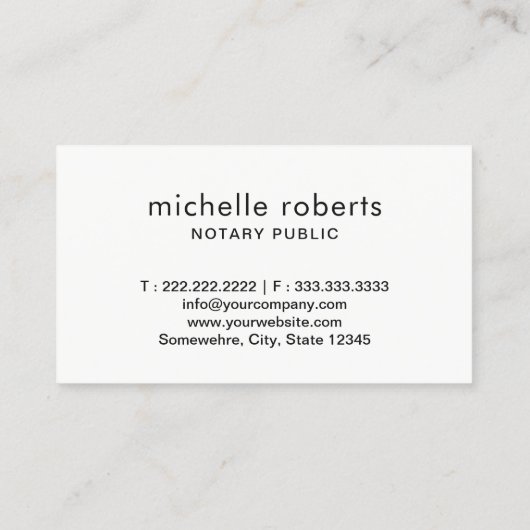Carte De Visite Notaire Public Élégant Script Plain (Dos)