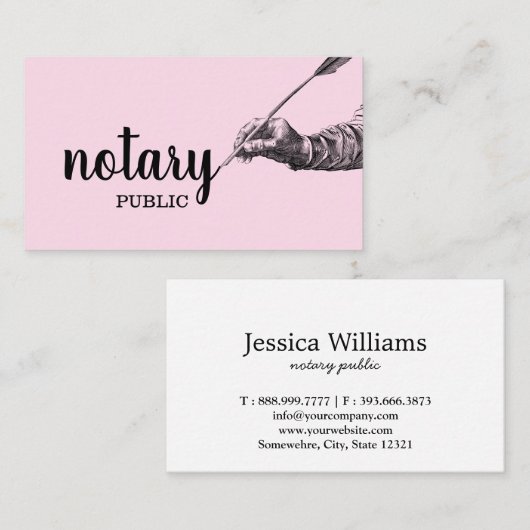 Carte De Visite Notaire Public Élégant Script Plain (Devant / Derrière)
