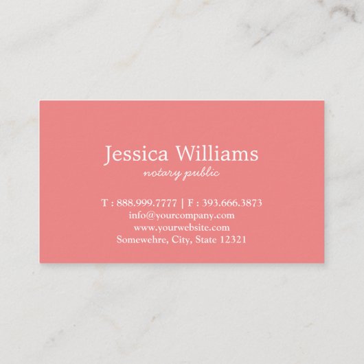 Carte De Visite Notaire Public Élégant Script Plain Noir & Blanc (Dos)