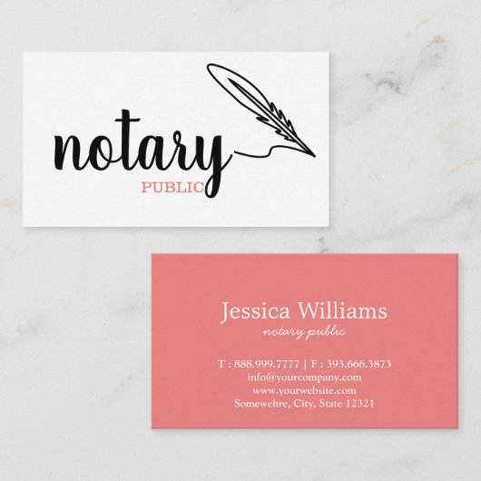 Carte De Visite Notaire Public Élégant Script Plain Noir & Blanc  (Devant / Derrière)
