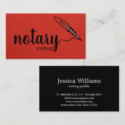 Carte De Visite Notaire Public Élégant Script Plain Noir & Blanc (Devant / Derrière)