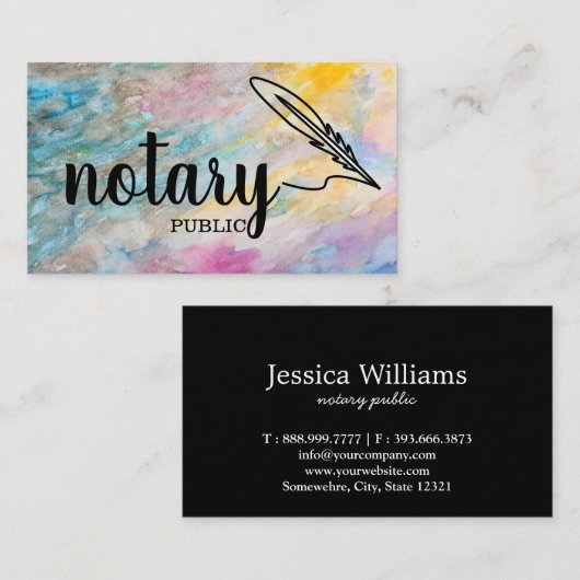 Carte De Visite Notaire Public Élégant Script Plain Noir & Blanc (Devant / Derrière)