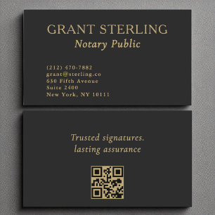 Carte De Visite Notaire public minimaliste Black Gold QR Code
