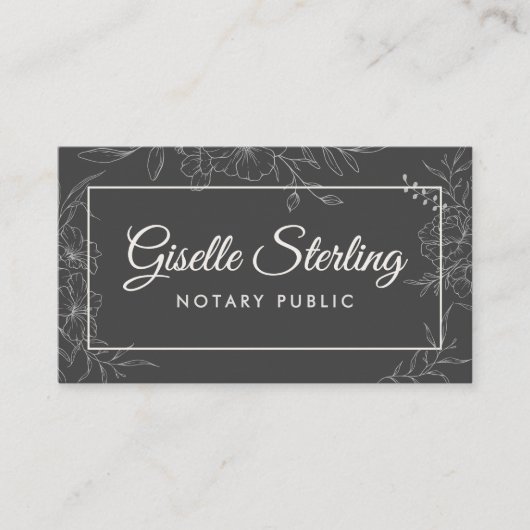 Carte De Visite Notaire Public Moody Charcoal Grey FlorScript (Devant)