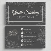 Carte De Visite Notaire Public Moody Charcoal Grey FlorScript