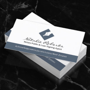 Carte De Visite Notaire Public Pen Logo Loan Signer Agent Blue