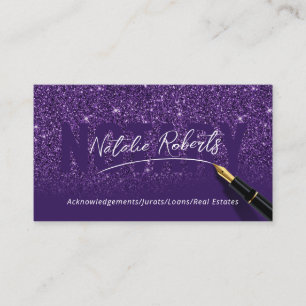 Carte De Visite Notaire Public Profond Violet Élégant Signature