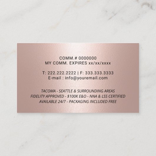 Carte De Visite Notaire Public Signature moderne Marine & Rose Gol (Dos)