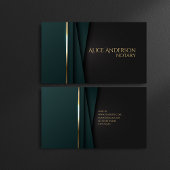 Carte de visite notariale verte élégante en or de 