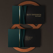 Carte de visite notariale verte élégante en or de 