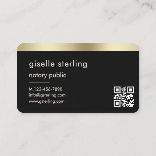 Carte De Visite Notary Public Black Gold QR Code (Dos)
