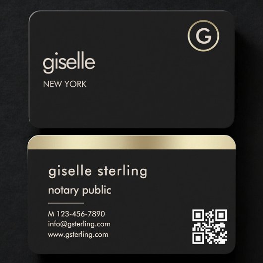 Carte De Visite Notary Public Black Gold QR Code