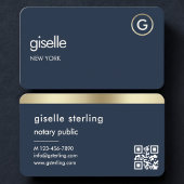 Carte De Visite Notary Public Navy Blue Gold QR Code