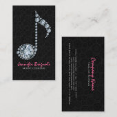 Carte De Visite Note de musique Diamants blancs sur noir (Devant / Derrière)