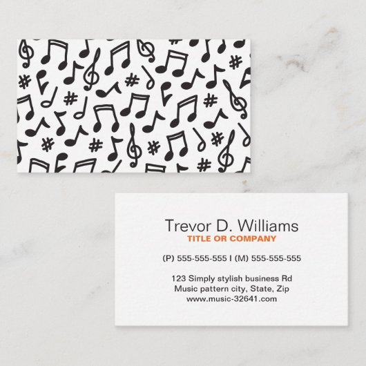 Carte De Visite Note musicale Musique motif en noir et blanc (Devant / Derrière)