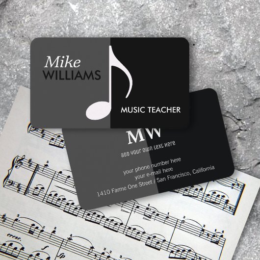 Carte De Visite Note musicale sur Black & Grey Modern