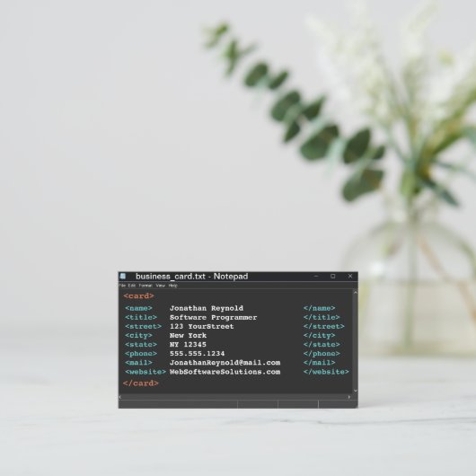 Carte De Visite Notepad Coder Format Ordinateur Programmer Mode fo (Debout devant)