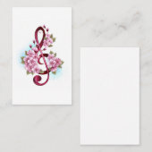 Carte De Visite Notes de clef musicale en treble avec des fleurs S (Devant / Derrière)
