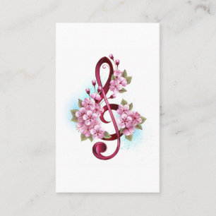 Carte De Visite Notes de clef musicale en treble avec des fleurs S