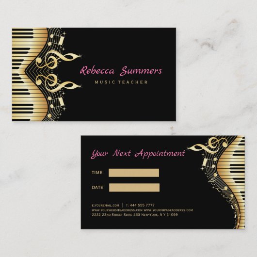 Carte De Visite Notes de musique Black & Gold (Devant / Derrière)