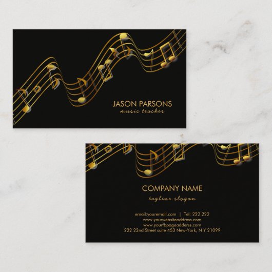 Carte De Visite Notes de musique dorée (Devant / Derrière)