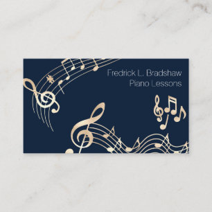 Carte De Visite Notes de musique dorées sur fond bleu marine