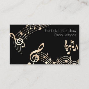 Carte De Visite Notes de musique dorées sur fond noir