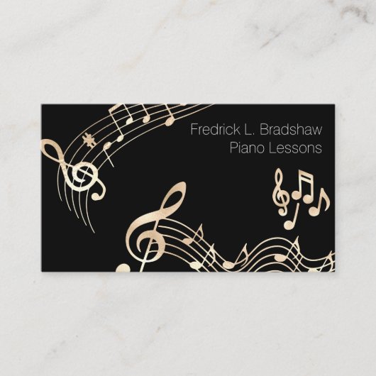 Carte De Visite Notes de musique dorées sur fond noir (Devant)