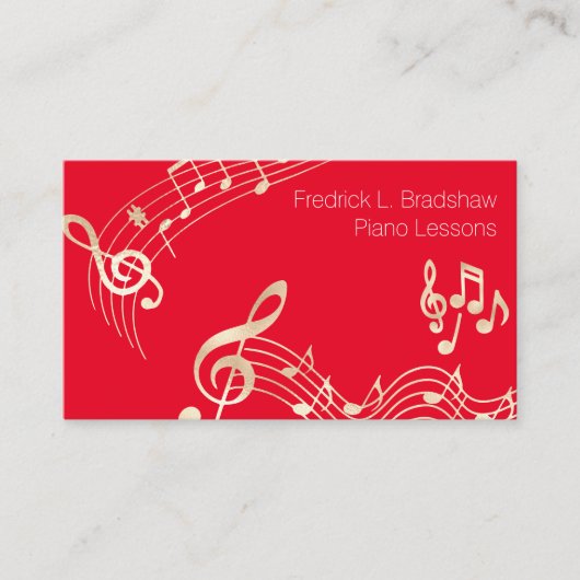 Carte De Visite Notes de musique dorées sur fond rouge (Devant)