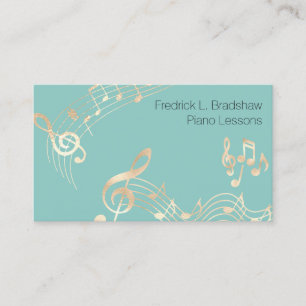 Carte De Visite Notes de musique dorées sur sarcelle