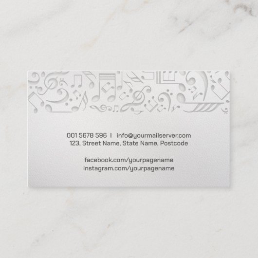 Carte De Visite Notes de musique en papier blanc simple et élégant (Dos)