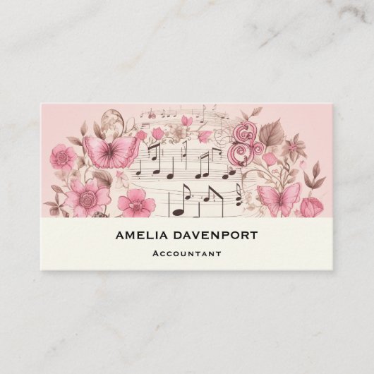 Carte De Visite Notes de musique et Fleurs style rétro (Devant)
