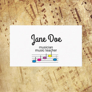 Carte De Visite Notes de Musique Musicien Personnalisable Coloré