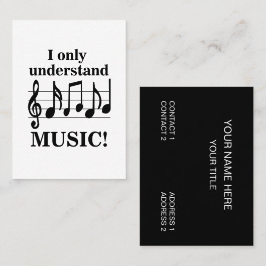 Carte De Visite Notes de musique noir et blanc Profession musicale (Devant / Derrière)